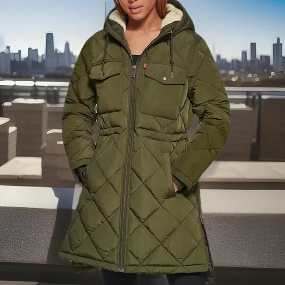 Levi's Olive Hooded Puffer Coat - Picture 3 of 12